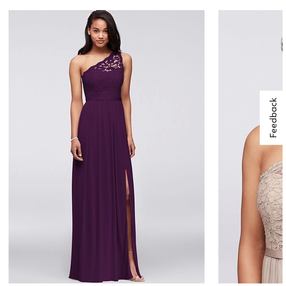 Plum Color | extra length one shoulder corded lace mesh dress | david's bridal